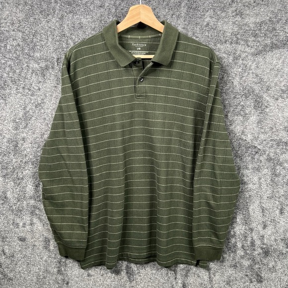 Vintage Polo Rugby Shirt Heavy Cotton Green Men's Large Preppy 90s Van Heusen - Picture 1 of 8